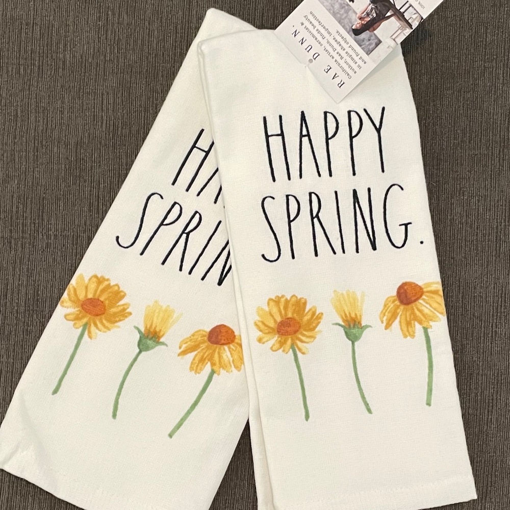 Rae Dunn flower kitchen towels HAPPY SPRING